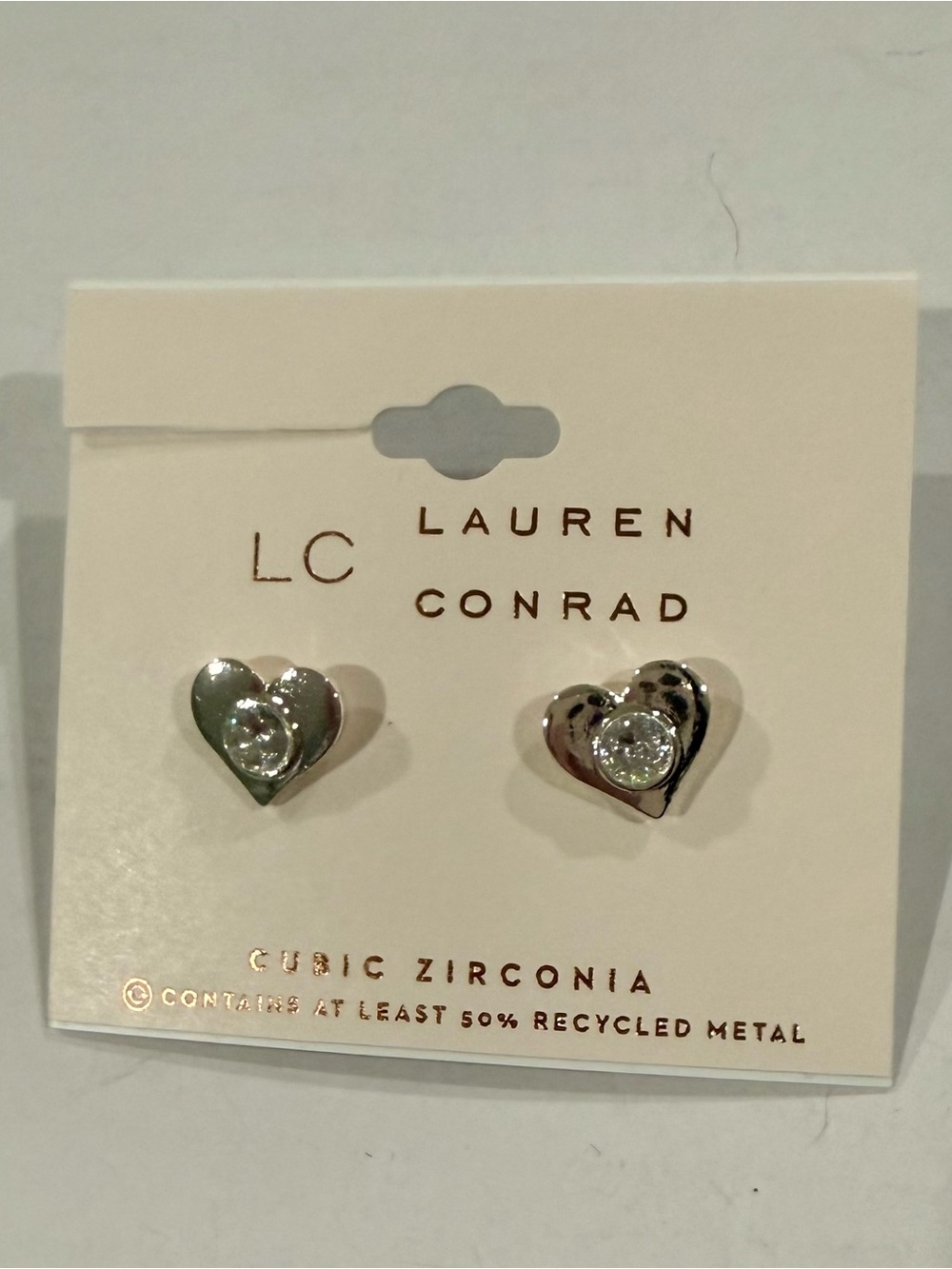Kohl's Lauren Conrad Silver Heart Stud Earrings with Clear Stones